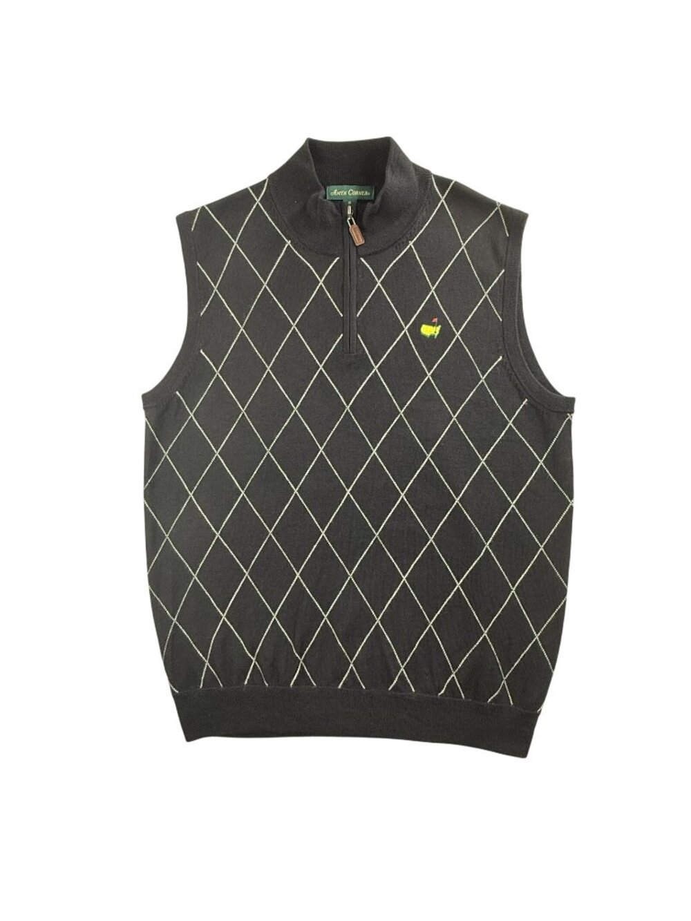 Vintage Masters Sweater Vest Mens XL Black Golf Amen Corner Wool 1/4 Zip Argyle